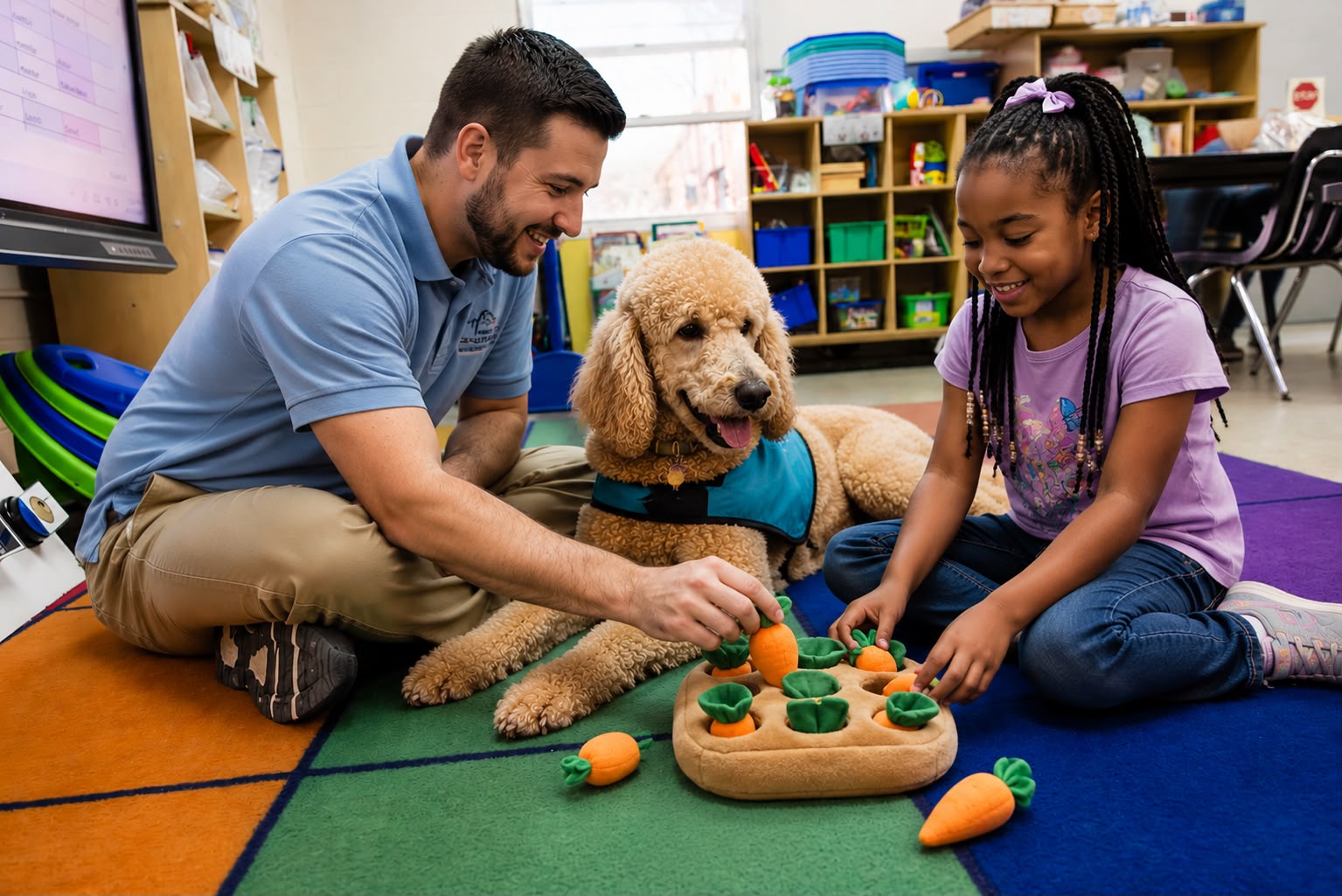 Facility dog in a school or hospital setting